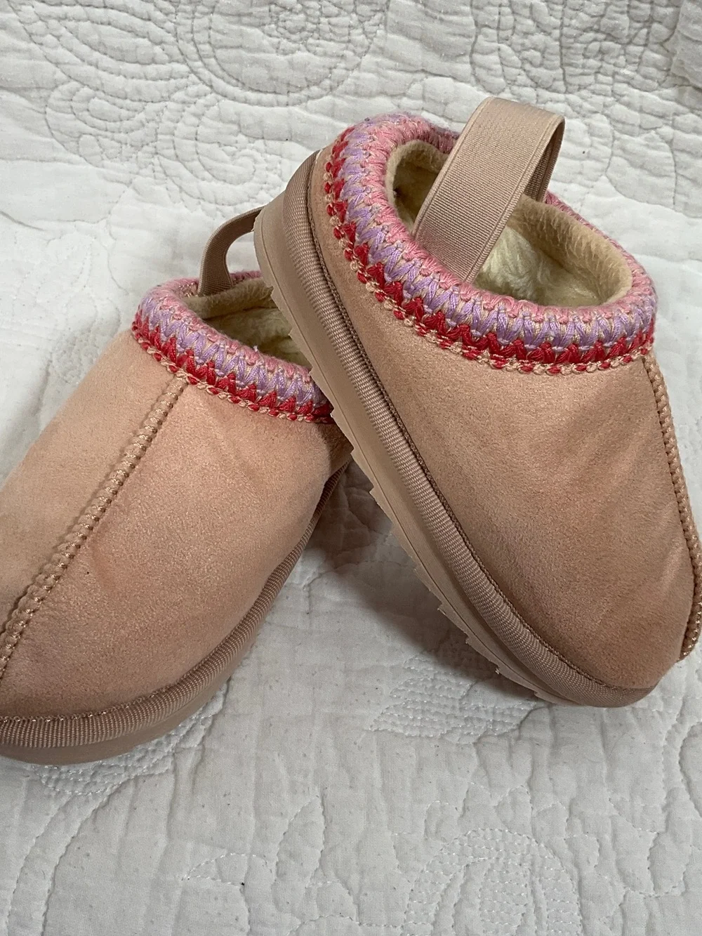 MIA Blush Slip-On Slippers with Pink & Lavender Knit Trim
